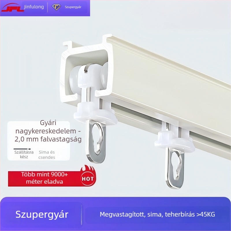 Alumínium ötvözet függöny sín, masszív egyenes sín, hangtalan csúszás, egysín és duplaszín, 2,0 mm vastagság