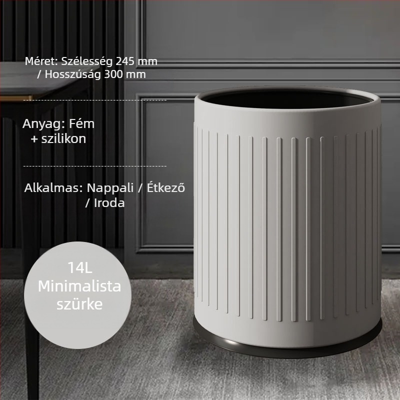 12 literes rozsdamentes acél hulladéktároló, kör alakú, modern minimalist dizájn, otthon, konyha, fürdőszoba, iroda, hotel
