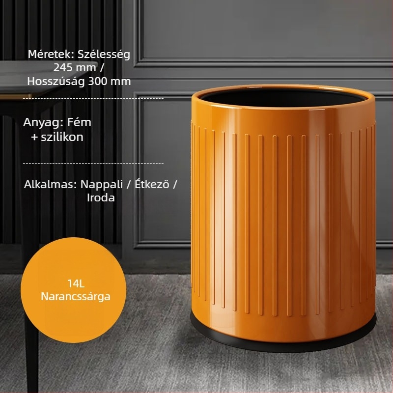 12 literes rozsdamentes acél hulladéktároló, kör alakú, modern minimalist dizájn, otthon, konyha, fürdőszoba, iroda, hotel