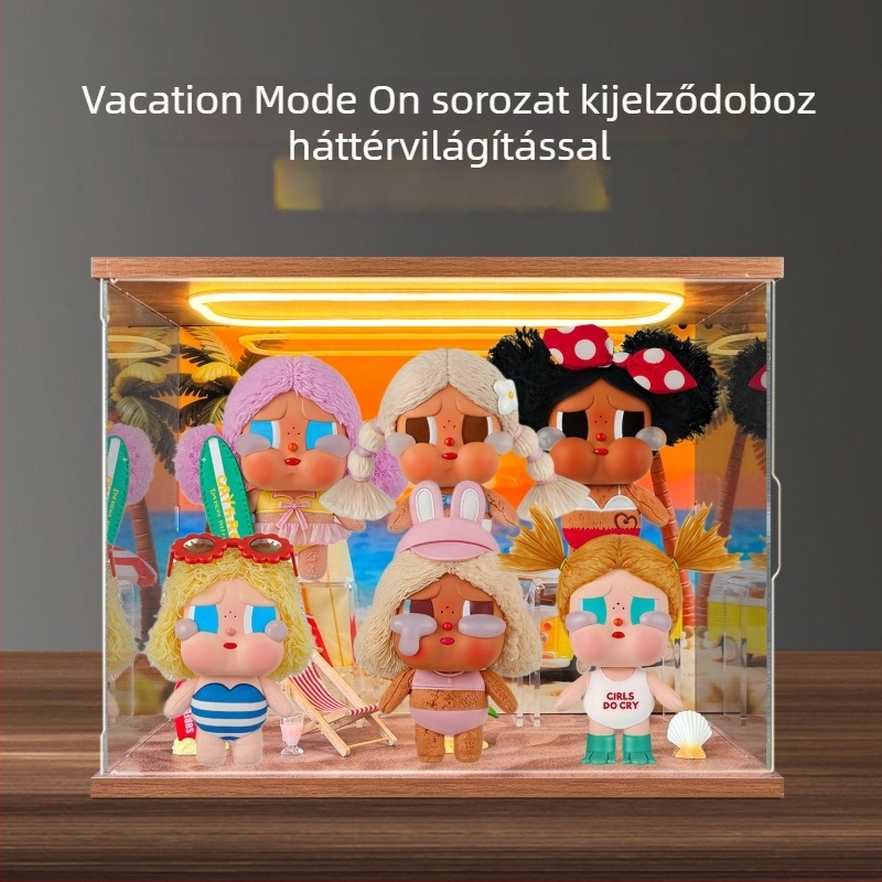 Akril tároló- és kiállító doboz fedéllel vinyl plüss medálokhoz a Crybaby Vacation Mode On sorozatból