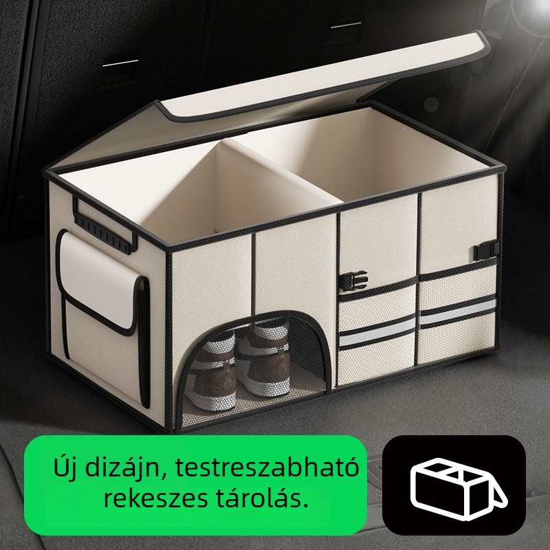 Összecsukható 72L autóhátfal tároló doboz – vízálló textil szervező, fogantyúval