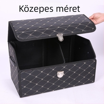 Autó csomagtartójába való bőrtároló doboz, összecsukható szervező fogantyúval, vízálló és szigetelt