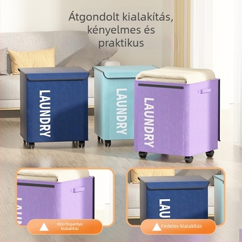 Fedeles textil ruhatartó doboz, összecsukható piszkos ruhák kosara kerekekkel, nagy kapacitás
