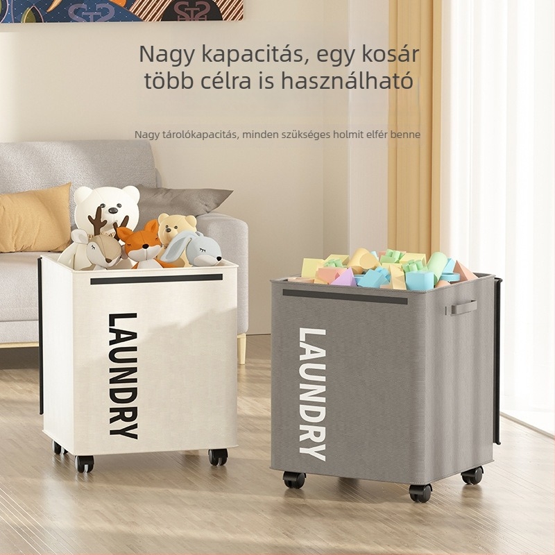 Fedeles textil ruhatartó doboz, összecsukható piszkos ruhák kosara kerekekkel, nagy kapacitás