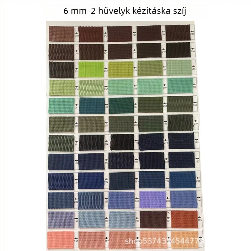 Színes polipropilén lapos szövésű heveder, vastagított változat, táskákhoz, kézitáskákhoz és iskolatáskához, amerikai minta és gyöngy minta
