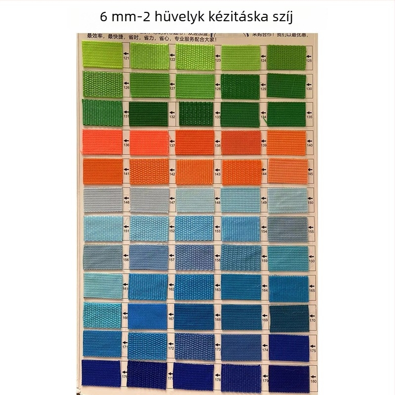 Színes polipropilén lapos szövésű heveder, vastagított változat, táskákhoz, kézitáskákhoz és iskolatáskához, amerikai minta és gyöngy minta