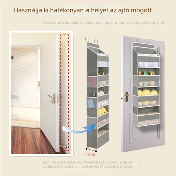 Ruha- és pelustároló falra szerelhető tároló, hálószoba és fürdőszoba használatra, 600D Oxford anyag, összecsukható
