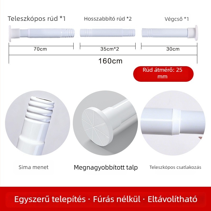 Erkélyre használható univerzális függönyrúd hálószobához, fúrás nélkül, többszörös funkciójú, festett spirálisan összekapcsolható rúd