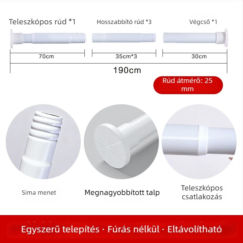 Erkélyre használható univerzális függönyrúd hálószobához, fúrás nélkül, többszörös funkciójú, festett spirálisan összekapcsolható rúd