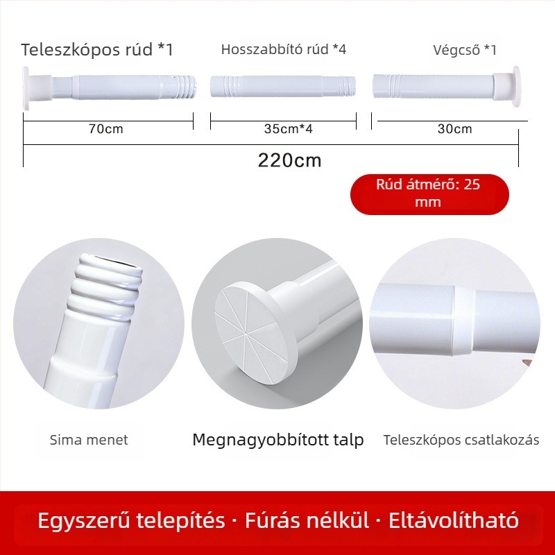 Erkélyre használható univerzális függönyrúd hálószobához, fúrás nélkül, többszörös funkciójú, festett spirálisan összekapcsolható rúd