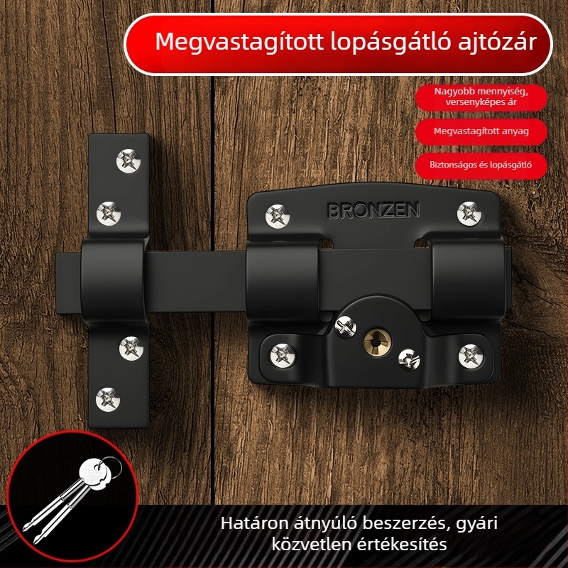 Csapzáras ajtózár, régi stílusú lopás elleni zár, főajtóhoz és szobaajtóhoz, kulcsos