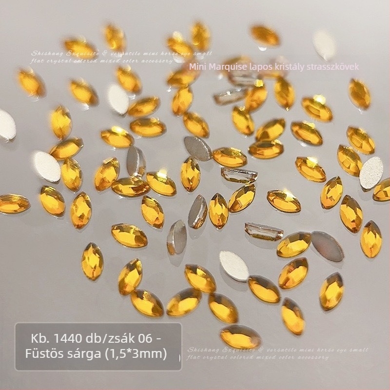 1,5×3 mm-es mini marquise körömdísz kristályok – csillogó, lapos hátú, átlátszó fehér púder és pezsgő árnyalatok keveréke
