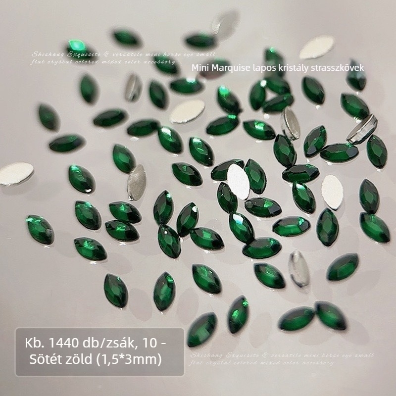 1,5×3 mm-es mini marquise körömdísz kristályok – csillogó, lapos hátú, átlátszó fehér púder és pezsgő árnyalatok keveréke