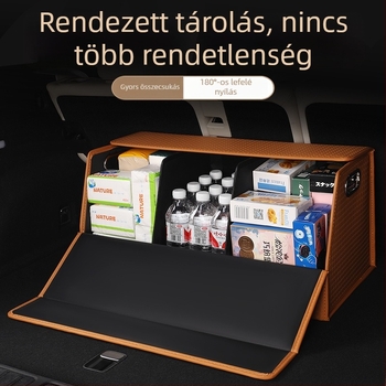 Bőr bevont csomagtartó tároló doboz, lehajtható fedéllel, összecsukható