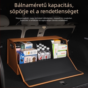 Bőr bevont csomagtartó tároló doboz, lehajtható fedéllel, összecsukható