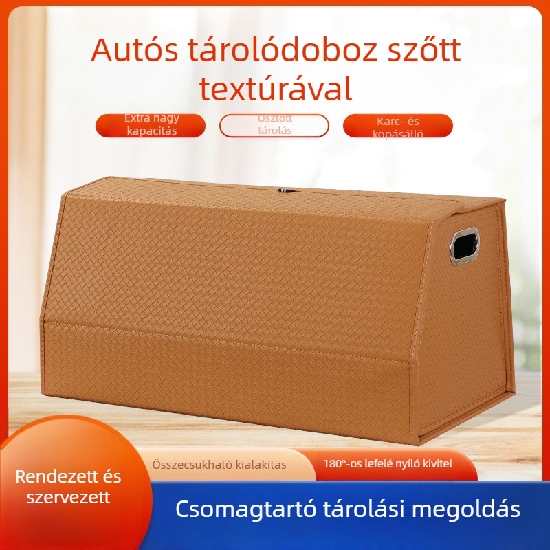 Bőr bevont csomagtartó tároló doboz, lehajtható fedéllel, összecsukható
