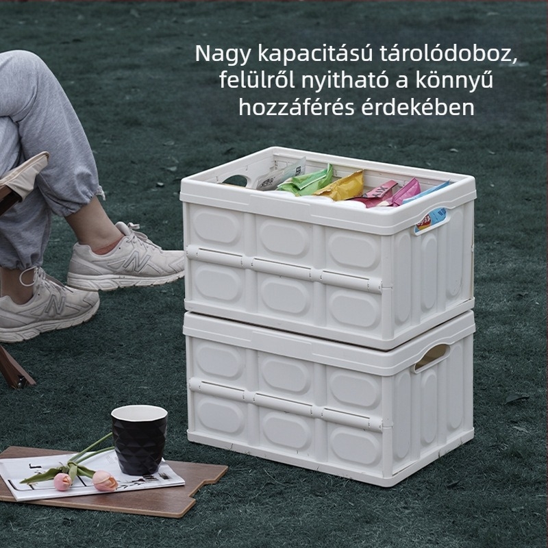 Dacheng Összecsukható Kültéri Kemping Tároló Doboz Fa Fedéllel, Autó Csomagtartó Szervező