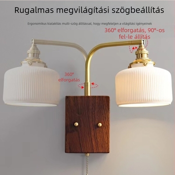 Retro falikar diófaanyagú kerámiatesttel és akril árnyékolóval, állítható, húzózsinórral hálószobába