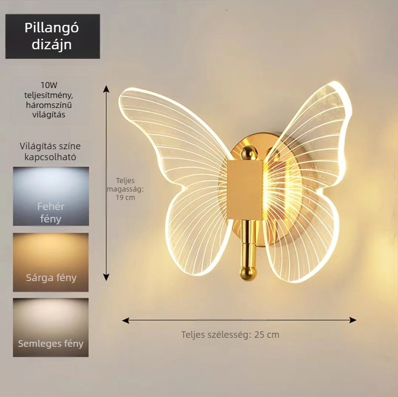 LED-pillangó falikar, kínai retro stílus, hálószoba, nappali és folyosó