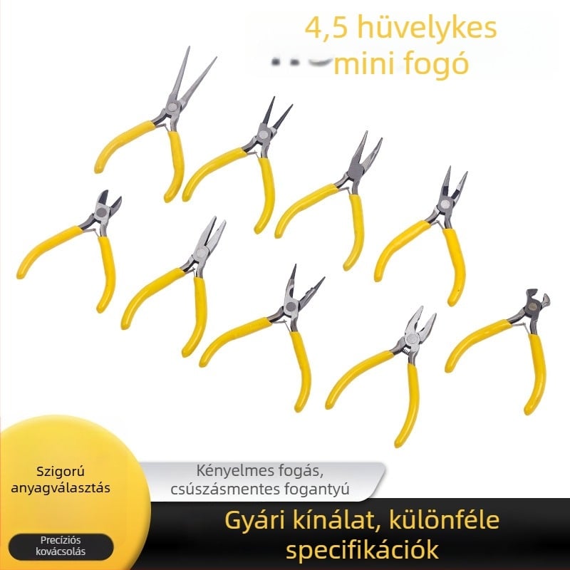 4,5 hüvelykes mini fogó, kézműves kivitelben: tűfogó, diagonális fogó és ékszerfogó