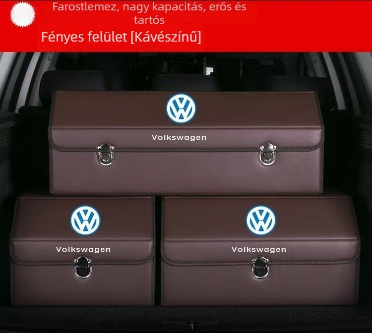 Bőr autócsomagtartó rendező, összecsukható fa panellel és elválasztóval