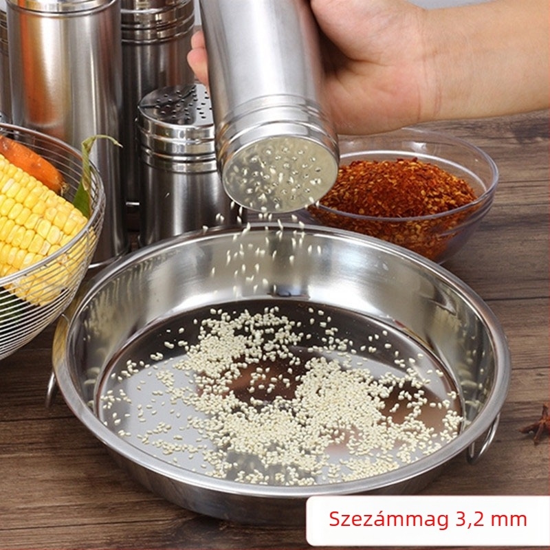Rozsdamentes acélból készült fűszertartó – piper és fűszerek tárolására, otthoni konyha, grillhez és sütéshez
