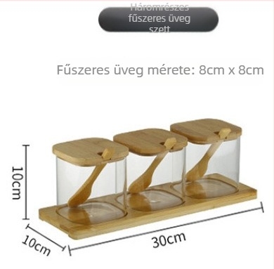 Konyhai fűszerkészlet boroszilikát üvegekkel – só, cukor, MSG és fűszerek