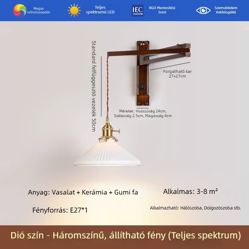 Hálószoba- és dolgozószobai falikar, összecsukható és állítható karral, LED, új kínai stílus