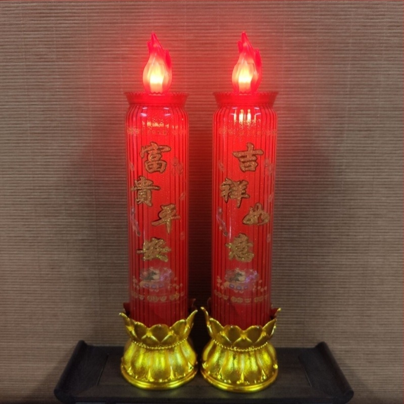 Új LED elektronikus gyertya lámpa villogó lánggal a gazdagság vonzásáért, Buddha felajánlásokhoz, Lótusz örök fénye a ház prosperitásáért