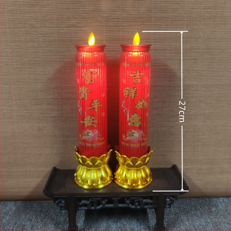 Új LED elektronikus gyertya lámpa villogó lánggal a gazdagság vonzásáért, Buddha felajánlásokhoz, Lótusz örök fénye a ház prosperitásáért