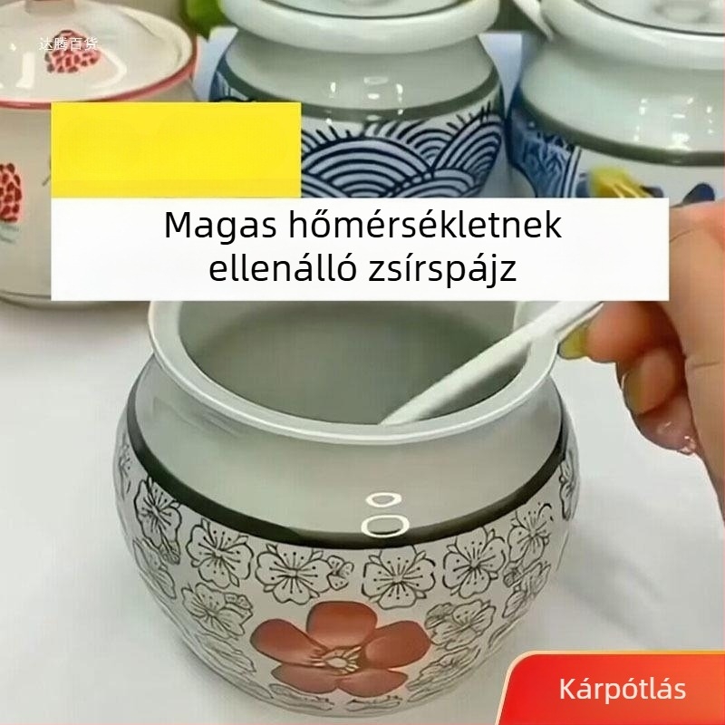 Fedeles kerámia konyhai tárolóedény sóhoz, cukorhoz, csiliolajhoz és disznózsírhoz
