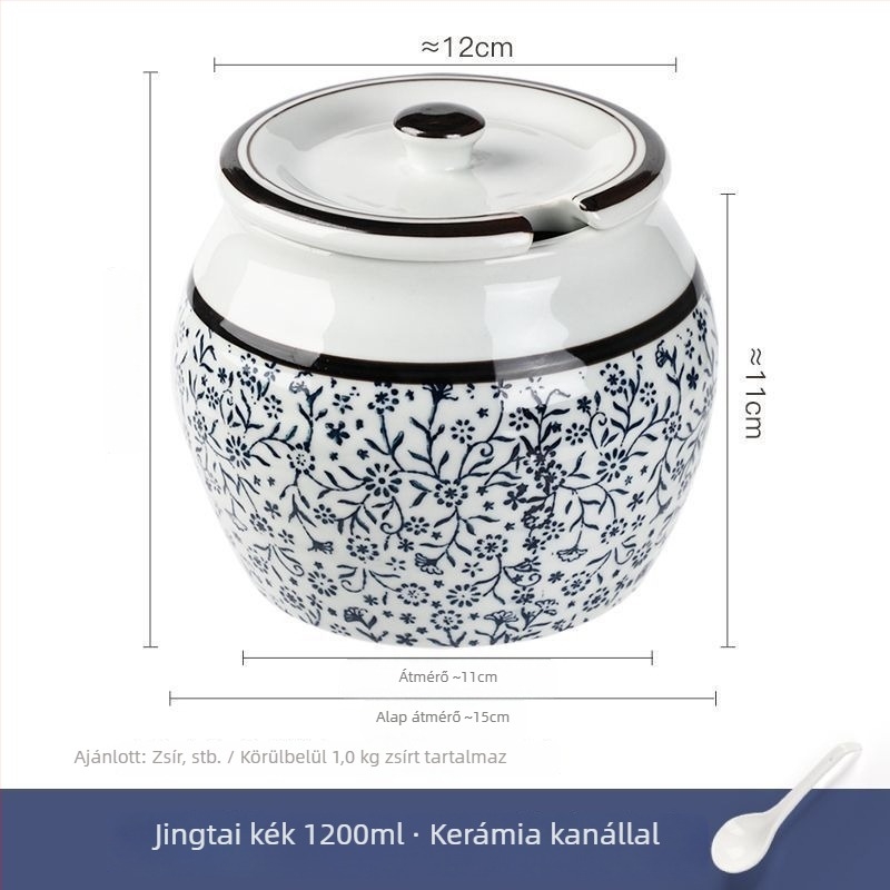 Fedeles kerámia konyhai tárolóedény sóhoz, cukorhoz, csiliolajhoz és disznózsírhoz