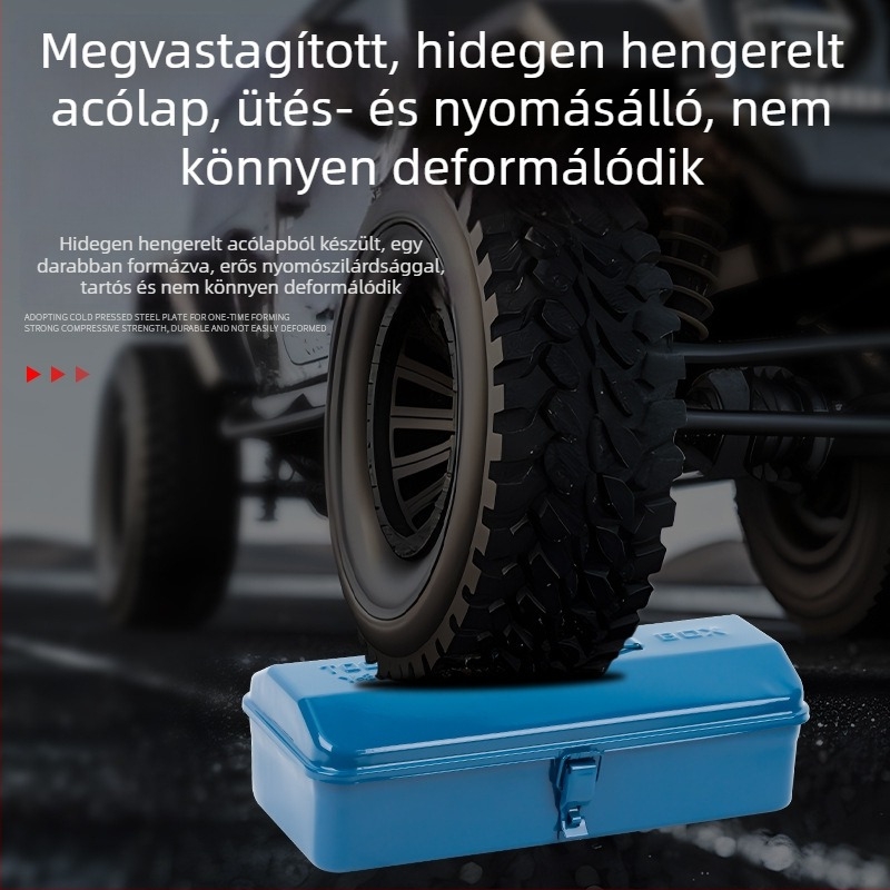 Fém szerszámtároló doboz, nagy méretű, megerősített, ipari minőségű tároló, többfunkciós háztartási és autójavítási használatra, rozsdamentes acél.
