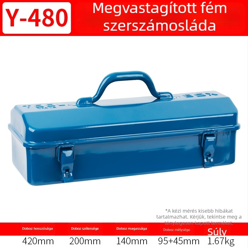 Fém szerszámtároló doboz, nagy méretű, megerősített, ipari minőségű tároló, többfunkciós háztartási és autójavítási használatra, rozsdamentes acél.