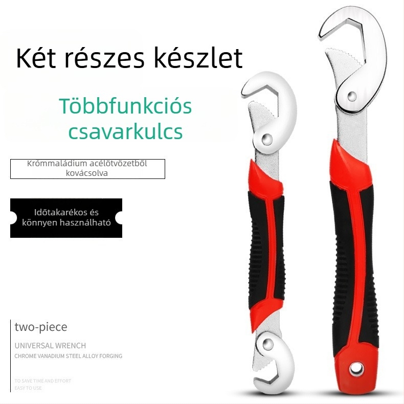 Állítható csőfogó, többfunkciós szerszám, nagy nyitású, recés fogak, univerzális eszköz