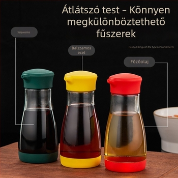 Üveg olajtartó adagolóval, szivárgásmentes, előre kimért adagolással – konyhai használatra (szójaszósz és ecet).