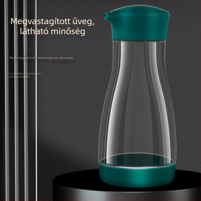 Üveg olajtartó adagolóval, szivárgásmentes, előre kimért adagolással – konyhai használatra (szójaszósz és ecet).