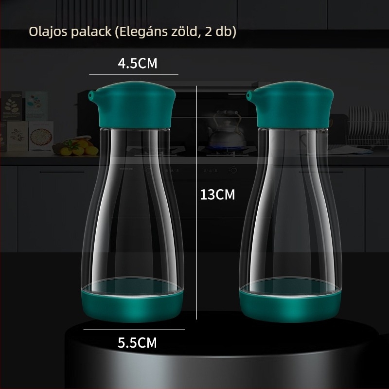 Üveg olajtartó adagolóval, szivárgásmentes, előre kimért adagolással – konyhai használatra (szójaszósz és ecet).