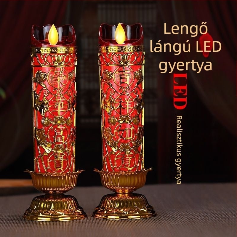 LED elektronikus gyertya lengő mozgással Buddha és a Gazdagság Istene tiszteletére