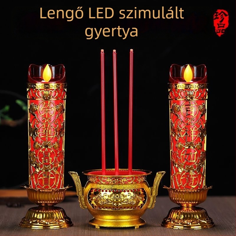 LED elektronikus gyertya lengő mozgással Buddha és a Gazdagság Istene tiszteletére