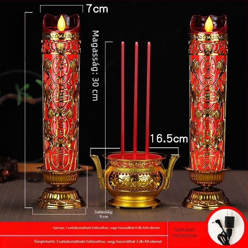 LED elektronikus gyertya lengő mozgással Buddha és a Gazdagság Istene tiszteletére
