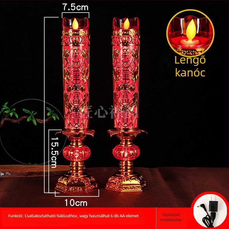 LED elektronikus gyertya lengő mozgással Buddha és a Gazdagság Istene tiszteletére