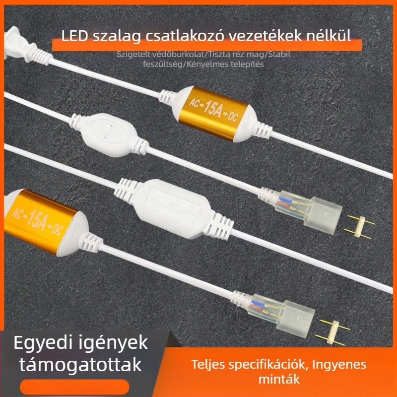 220V-os kétpin LED-szalag csatlakozó, nagy teljesítményű meghajtóval és egyenirányítóval, vezetékes csatlakozóval, 100 m