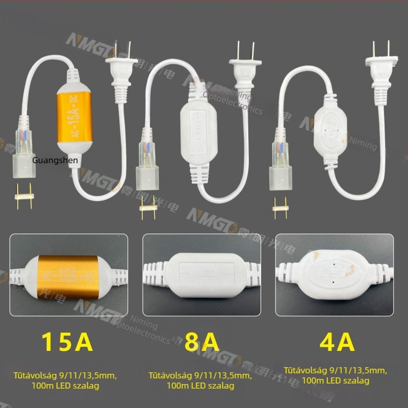 220V-os kétpin LED-szalag csatlakozó, nagy teljesítményű meghajtóval és egyenirányítóval, vezetékes csatlakozóval, 100 m