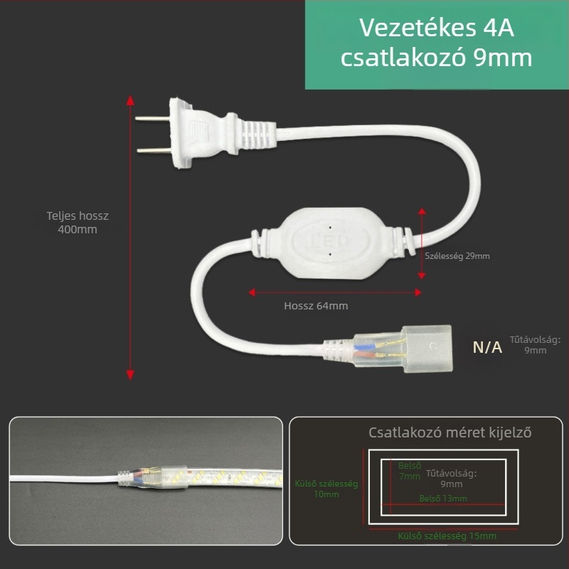 220V-os kétpin LED-szalag csatlakozó, nagy teljesítményű meghajtóval és egyenirányítóval, vezetékes csatlakozóval, 100 m