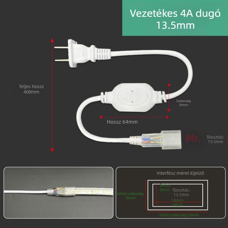 220V-os kétpin LED-szalag csatlakozó, nagy teljesítményű meghajtóval és egyenirányítóval, vezetékes csatlakozóval, 100 m