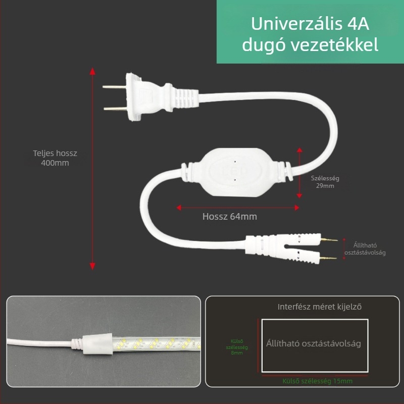 220V-os kétpin LED-szalag csatlakozó, nagy teljesítményű meghajtóval és egyenirányítóval, vezetékes csatlakozóval, 100 m