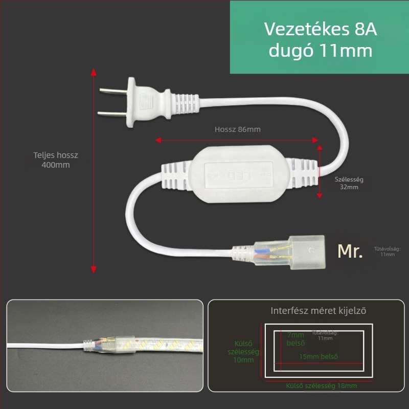 220V-os kétpin LED-szalag csatlakozó, nagy teljesítményű meghajtóval és egyenirányítóval, vezetékes csatlakozóval, 100 m