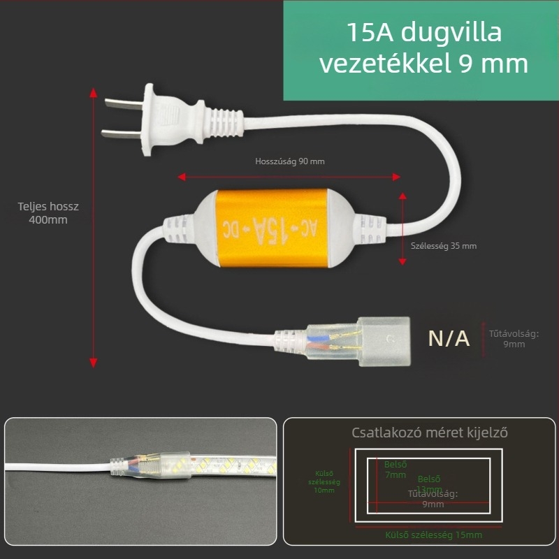 220V-os kétpin LED-szalag csatlakozó, nagy teljesítményű meghajtóval és egyenirányítóval, vezetékes csatlakozóval, 100 m