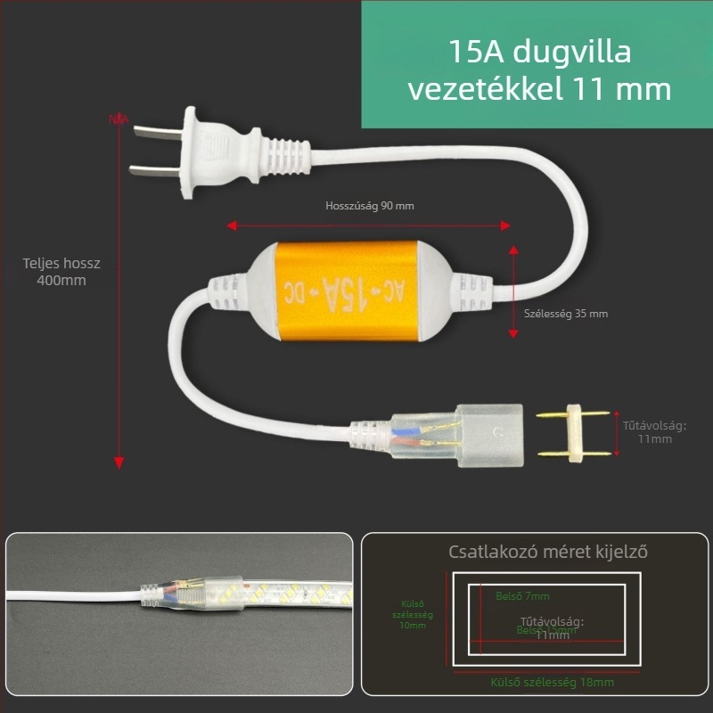 220V-os kétpin LED-szalag csatlakozó, nagy teljesítményű meghajtóval és egyenirányítóval, vezetékes csatlakozóval, 100 m